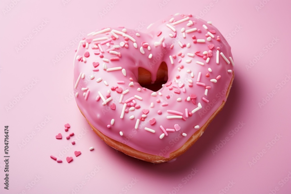 Poster donut in the shape of a heart. background with selective focus and copy space