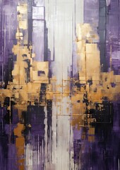 An abstract cityscape with purple and metallic gold. 