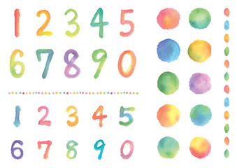 カラフルな水彩の数字と丸のセット - obrazy, fototapety, plakaty