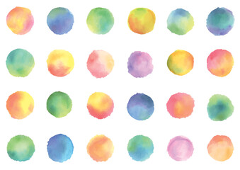 たくさんのカラフルな水彩の円のセット