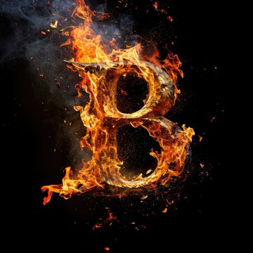 Capital letter B with fire growing out