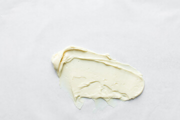Top view of buttercream for decorating cake, silky smooth american buttercream on a marble surface, overhead view of smooth buttercream