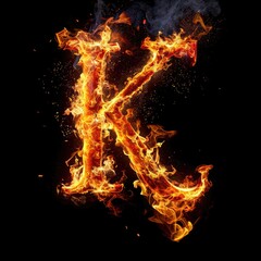 Capital letter K with fire growing out