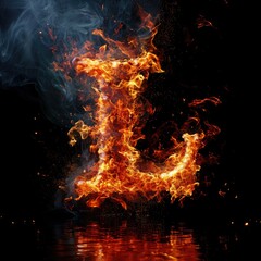 Fototapeta na wymiar Capital letter L with fire growing out