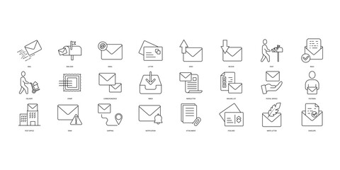 Mailing icons set. Set of editable stroke icons.Vector set of Mailing