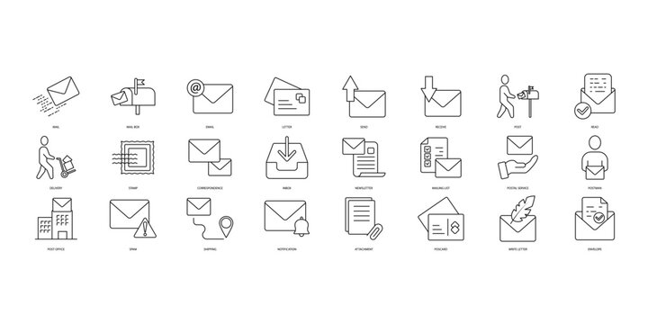 Mailing icons set. Set of editable stroke icons.Vector set of Mailing