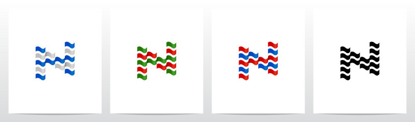 Wavy Ribbon Flag Letter Logo Design N