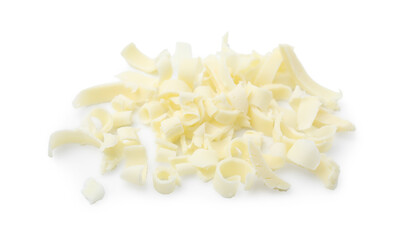 Pile of tasty chocolate shavings isolated on white