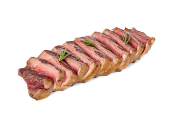 Delicious grilled beef steak with rosemary isolated on white