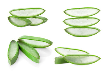 Sliced aloe vera leaf isolated on white