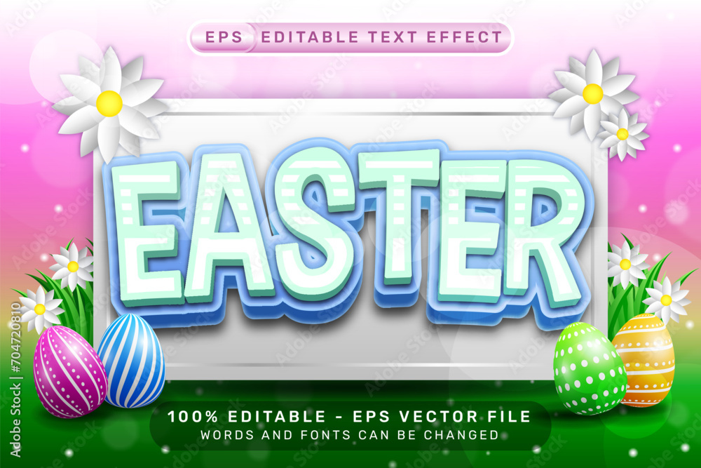 Poster easter 3d text effect and editable text effect with easter egg illustrations