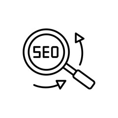 Seo analytics outline icons, minimalist vector illustration ,simple transparent graphic element .Isolated on white background