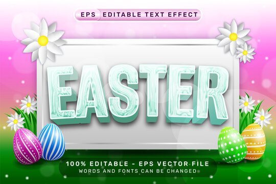easter 3d text effect and editable text effect with easter egg illustrations