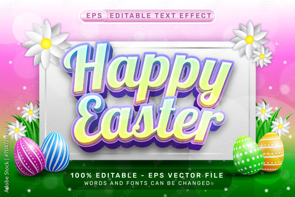 Poster happy easter 3d text effect and editable text effect with easter egg illustrations