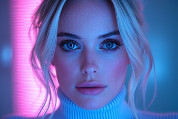Fashion Model Woman Portrait in Pink and Blue