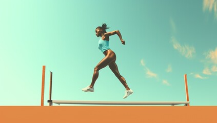 Fototapeta na wymiar African American female athlete hurdling over a hurdle