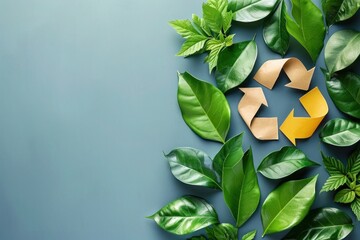 Recycling and eco-friendly practices, background, muted colors, minimalist background,  An artistic interpretation of ecological responsibility with a recycle symbol - obrazy, fototapety, plakaty