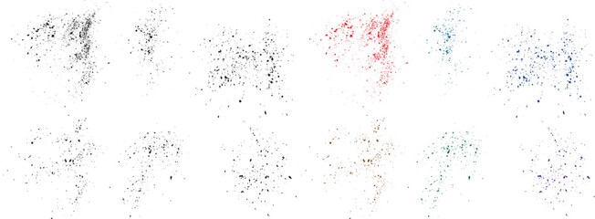 grunge brush stroke collection of black, purple, green, red, orange, wheat color drop blood splatter vector design