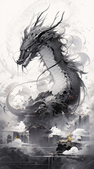 Ink style Chinese dragon concept illustration for the traditional Chinese New Year festival Dragon Year
