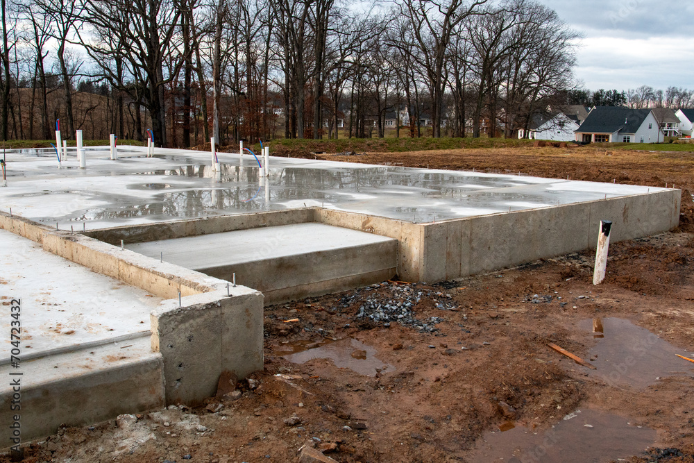 Wall mural concrete foundation for a new house