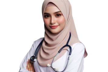 asian female muslim doctor wearing a hijab