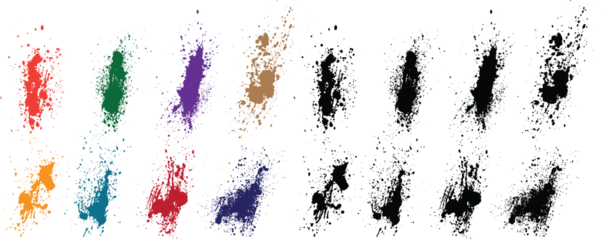 Deurstickers Ink realistic green, red, black, orange, purple, wheat color bleeding splatter brush stroke illustration set © bdvect1 
