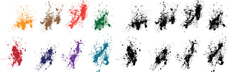 Paint grunge blood vector green, red, black, orange, purple, wheat color splatter background brush stroke set