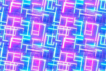 Seamless pattern, neon blue and pink light glowing bright, tiling texture background
