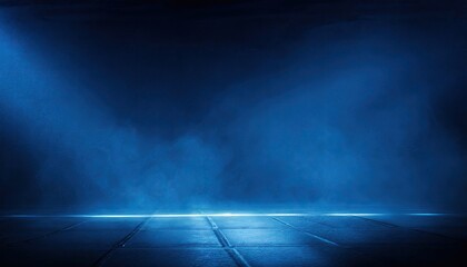 Dark empty cement floor blue room with smoke. - obrazy, fototapety, plakaty