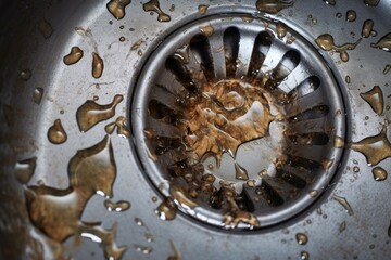 Zoom in on filthy sink drain