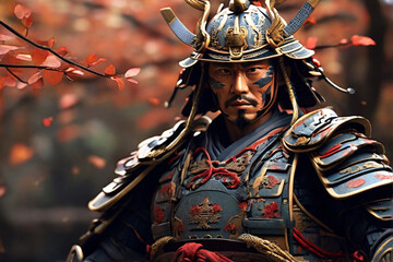 Fototapeta premium Portraits Showcasing the Graceful Power of a Japanese Warrior.