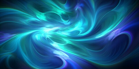 Fototapeta premium An artwork features a vibrant swirl of blue and green energy against a black background, creating a mesmerizing visual effect.