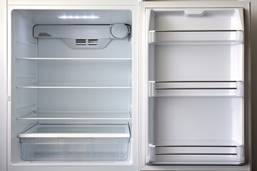 Concept of unhealthy eating disorder symbolized by an empty white fridge.
