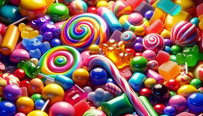 Colorful candies and lollipops background. 3d rendering