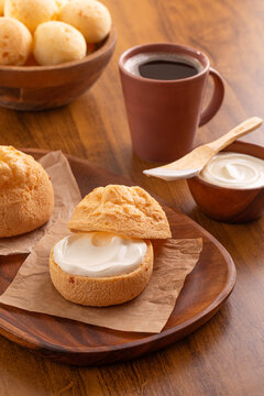 Brazilian snack. P&atilde;o de Queijo filled with requeij&atilde;o (Brazilian creem cheese). 