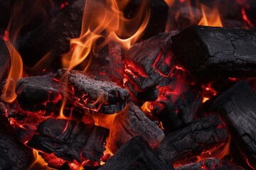 Burning coals in abstract backdrop