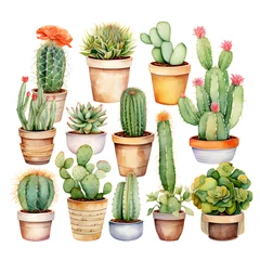 Wandaufkleber Kaktus im Topf Watercolor Cactus port bundle 
