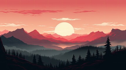 Sunrise red landscape wallpaper minimalist style