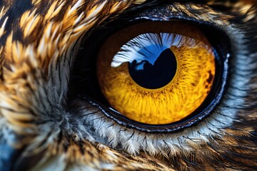 Close up macro photo of the Short eared Owl s eye