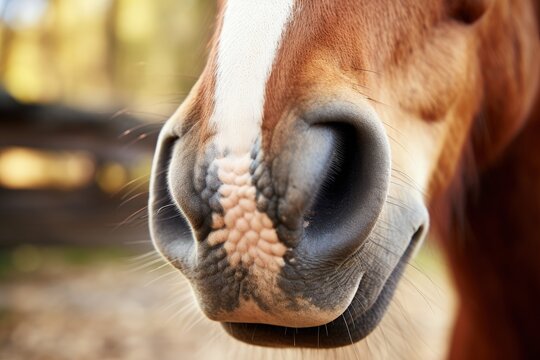 Close up capture of a charming horse nostril and mouth with tongue forming a heart shape representing love