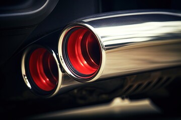 Close up view of a vehicle s twin tailpipe