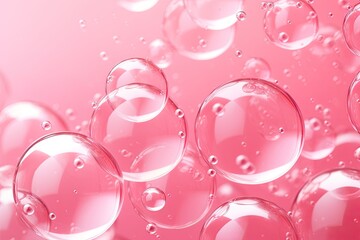 Gorgeous pink soap bubbles drift in the backdrop