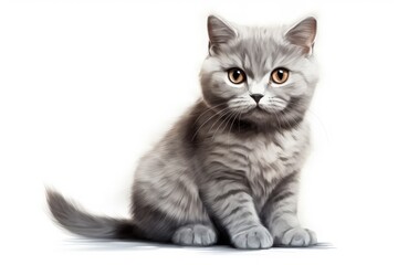 Obraz premium Gorgeous grey cat alone on white background
