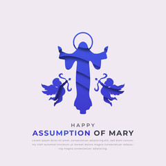 Assumption of Mary Paper cut style Vector Design Illustration for Background, Poster, Banner, Advertising, Greeting Card