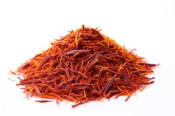 Dried saffron spice isolated. Side view.