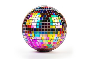 Large mirrored sphere with colorful reflections on white background