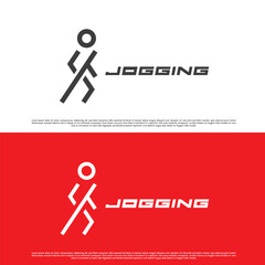 Running man logo design illustration. Young athlete people exercise physical fitness health body sport running jogging club. Modern minimal simple flat icon symbol energetic spirit power endurance.