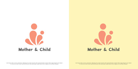 Mother child logo design illustration. Silhouette of mother child son daughter newborn parents family human affection care hope. Icon symbol simple gentle warm feminine elegant soft happy grateful.