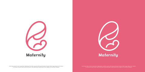 Mother child birth logo design illustration. Line art silhouettes of female figures mom parent mum happy family joy affection soft. Symbol icon simple minimal warm calm gentle maternal delicate kind.