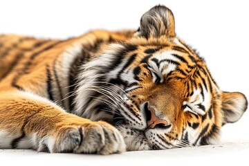 Fototapeta premium Tiger Sleep Isolated